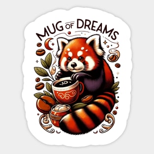 Whimsical Coffee Companion: Red Panda & 'Mug of Dreams Sticker